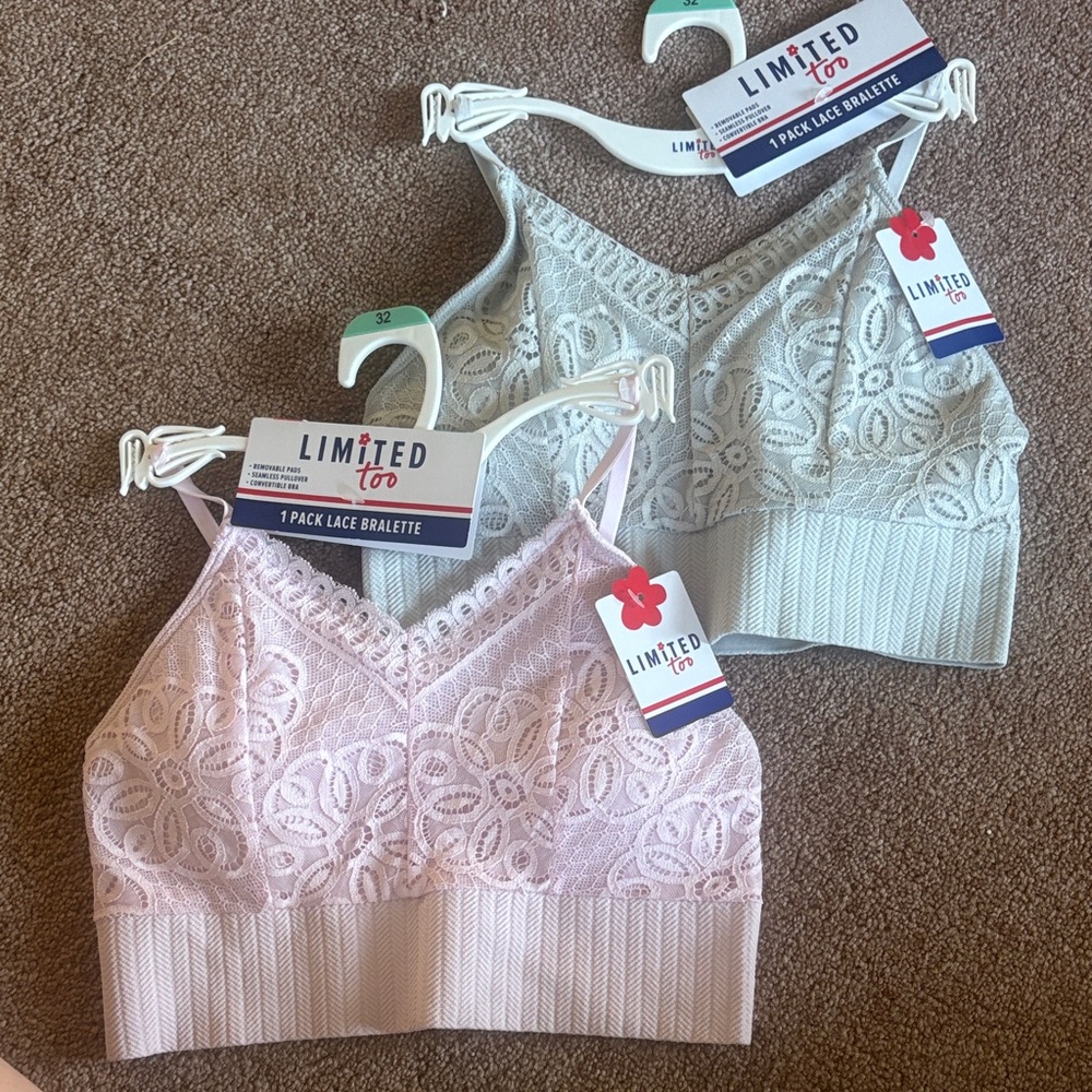 Limited Too set of 2 girls padded bralettes size 32 new
